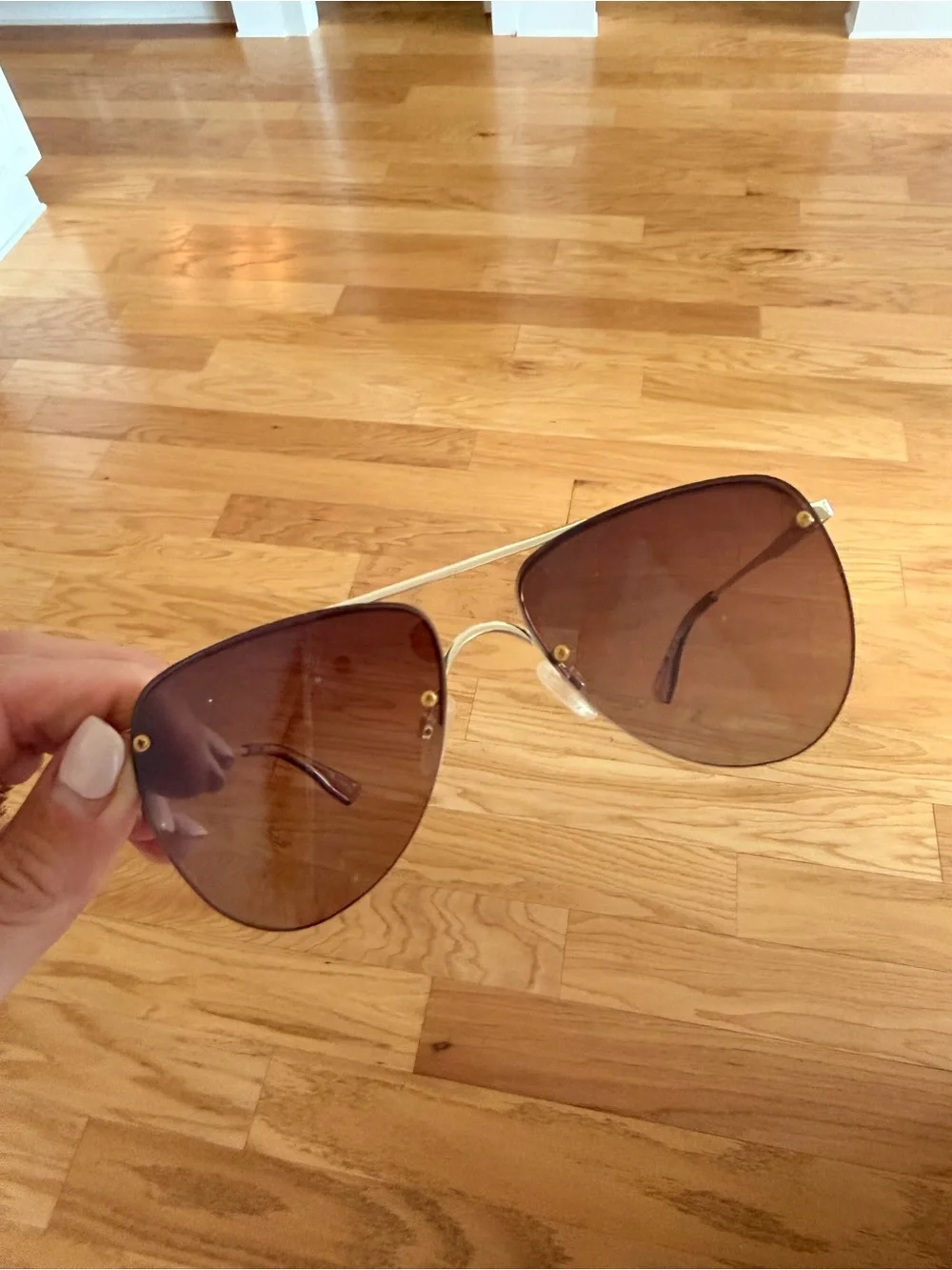 Le Specs Gold-Frame Aviator Sunglasses with Pink Gradient Lenses